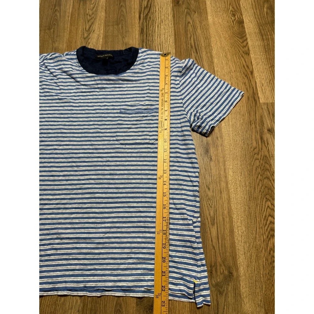 Banana Republic T-Shirt Mens Medium Blue Adult Striped Pocket 100% Linen